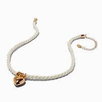Gold-tone Heart Pendant Twisted Chunky Rope Choker Necklace