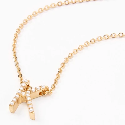 Gold Mini Pearl Initial Pendant Necklace