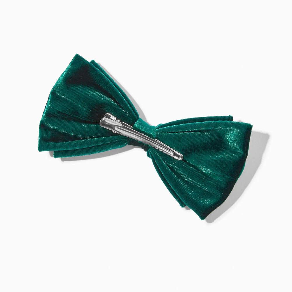 Green Velvet Hair Bow Clip