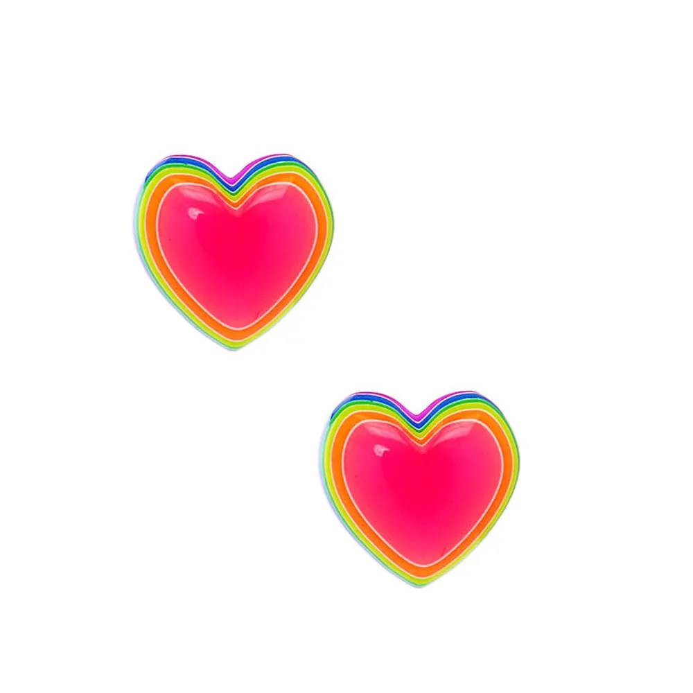 Sterling Silver Neon Rainbow Heart Stud Earrings