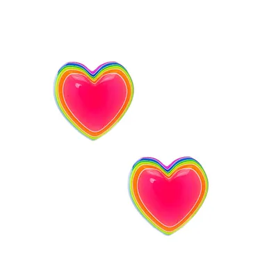 Sterling Silver Neon Rainbow Heart Stud Earrings