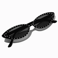 Black Rhinestone Slim Cat Eye Sunglasses