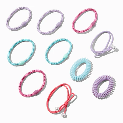 Pastel Mixed Bead & Spiral Hair Ties - 10 Pack