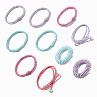 Pastel Mixed Bead & Spiral Hair Ties - 10 Pack