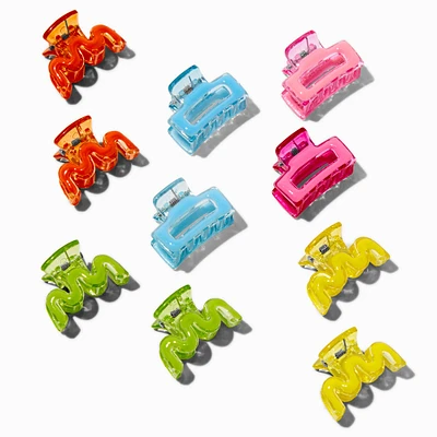 Neon Rectangle & Squiggle Hair Claws - 10 Pack