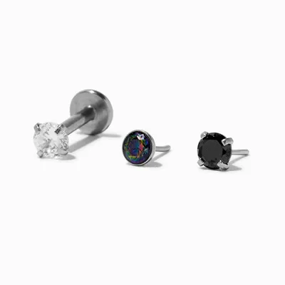 Black Stainless Steel Changeable Stud 16G Threadless Cartilage Earrings - 3 Pack
