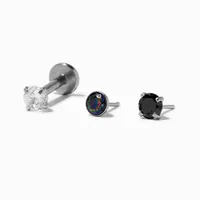 Black Stainless Steel Changeable Stud 16G Threadless Cartilage Earrings - 3 Pack