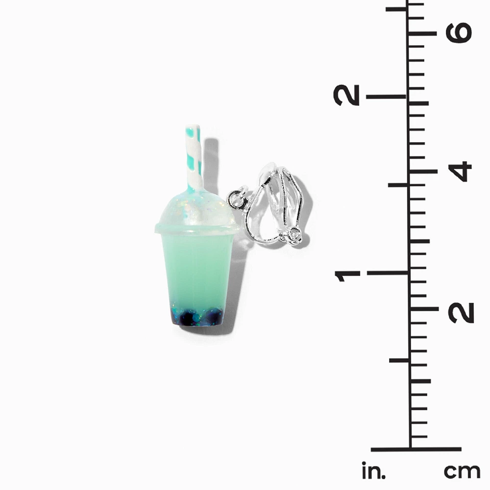 Mint Bubble Tea 0.5" Clip-On Drop Earrings