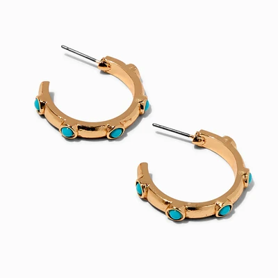 Turquoise Inset Gold-tone Hoop Earrings