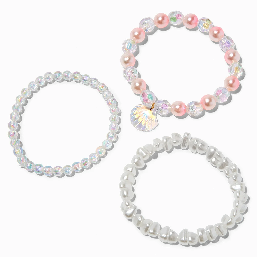 Iridescent Seashell Beaded Stretch Bracelets - 3 Pack