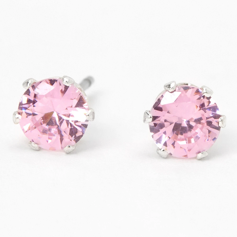 Pink Cubic Zirconia 5MM Round Stud Earrings