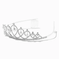 Silver Rhinestone Pearl Audrey Tiara