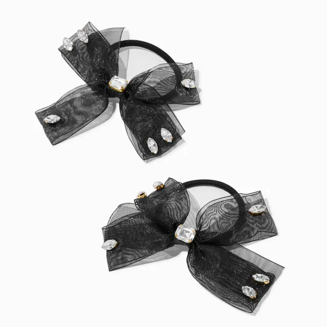 Claire's Black Crystal Embellished Sheer Bow Hair Ties - 2 Pack