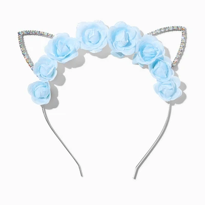 Blue Flower Iridescent Crystal Cat Ears Headband