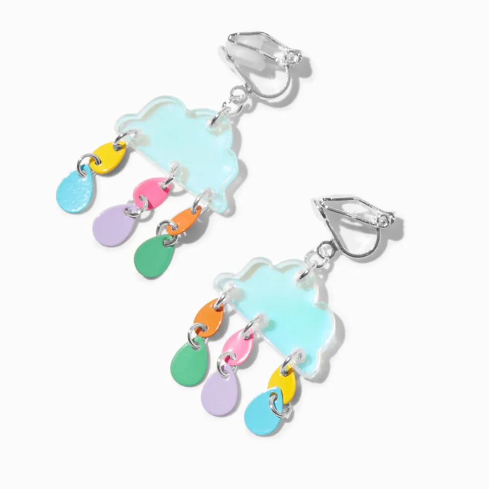 Rainbow Cloud 1" Clip-On Drop Earrings