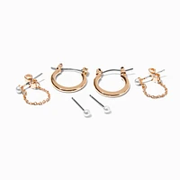 Gold-tone & Pearl Earring Stackables Set - 3 Pack