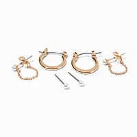 Gold-tone & Pearl Earring Stackables Set - 3 Pack