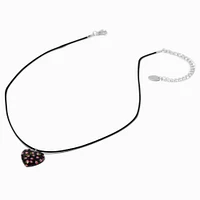 Rose Heart Black Cord Pendant Necklace