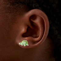 Green Fuzzy Dinosaur Stud Earrings