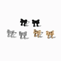 Mixed Metal Bow Stud Earrings - 3 Pack