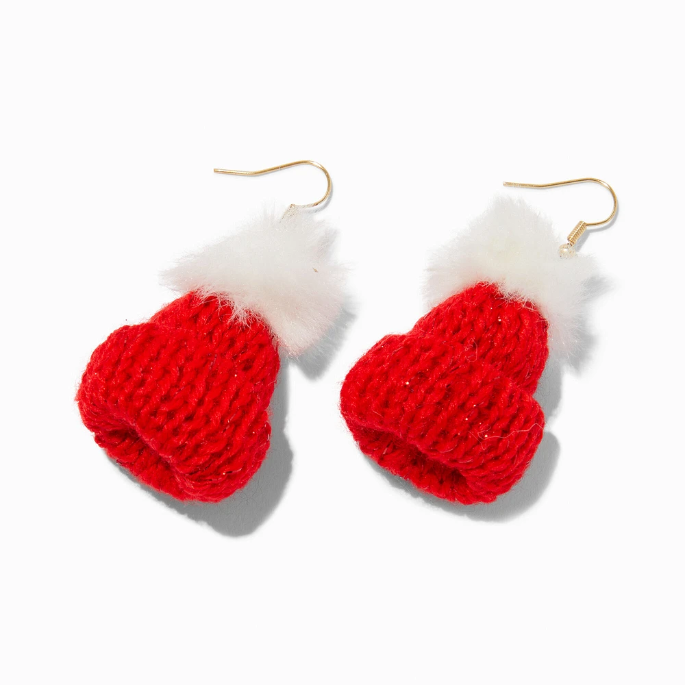 Red Knit Hat Drop Earrings