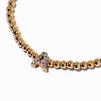 Gold-tone Beaded Pavé Initial Stretch Bracelet