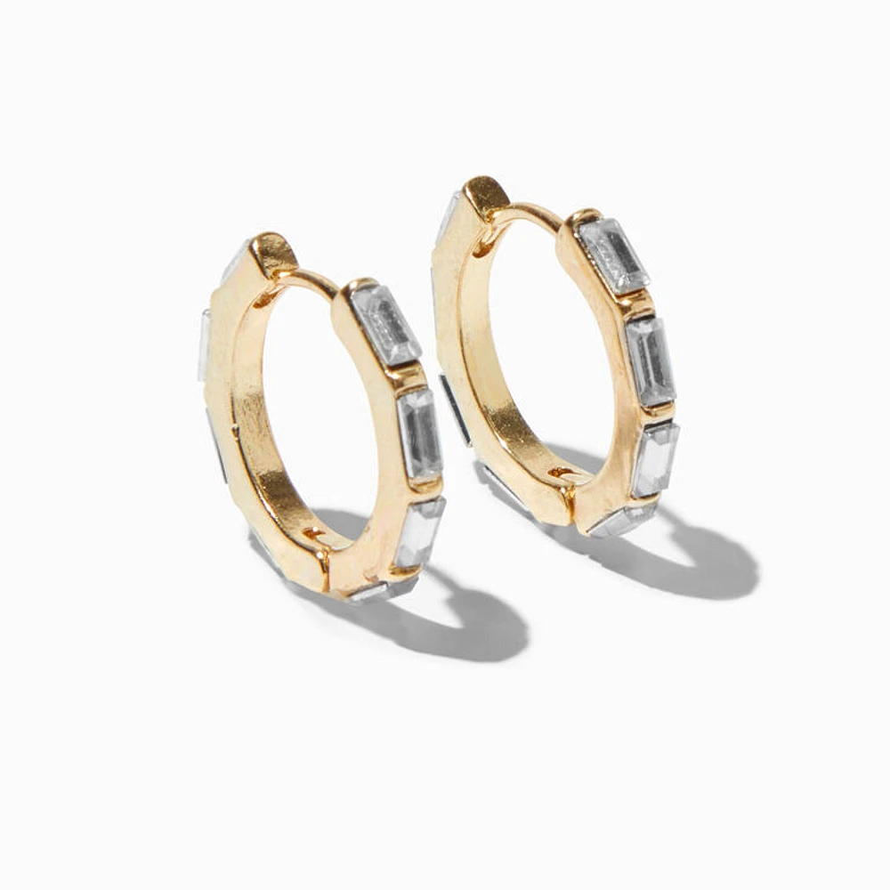 Gold-tone Baguette Crystal Clicker Hoop Earrings