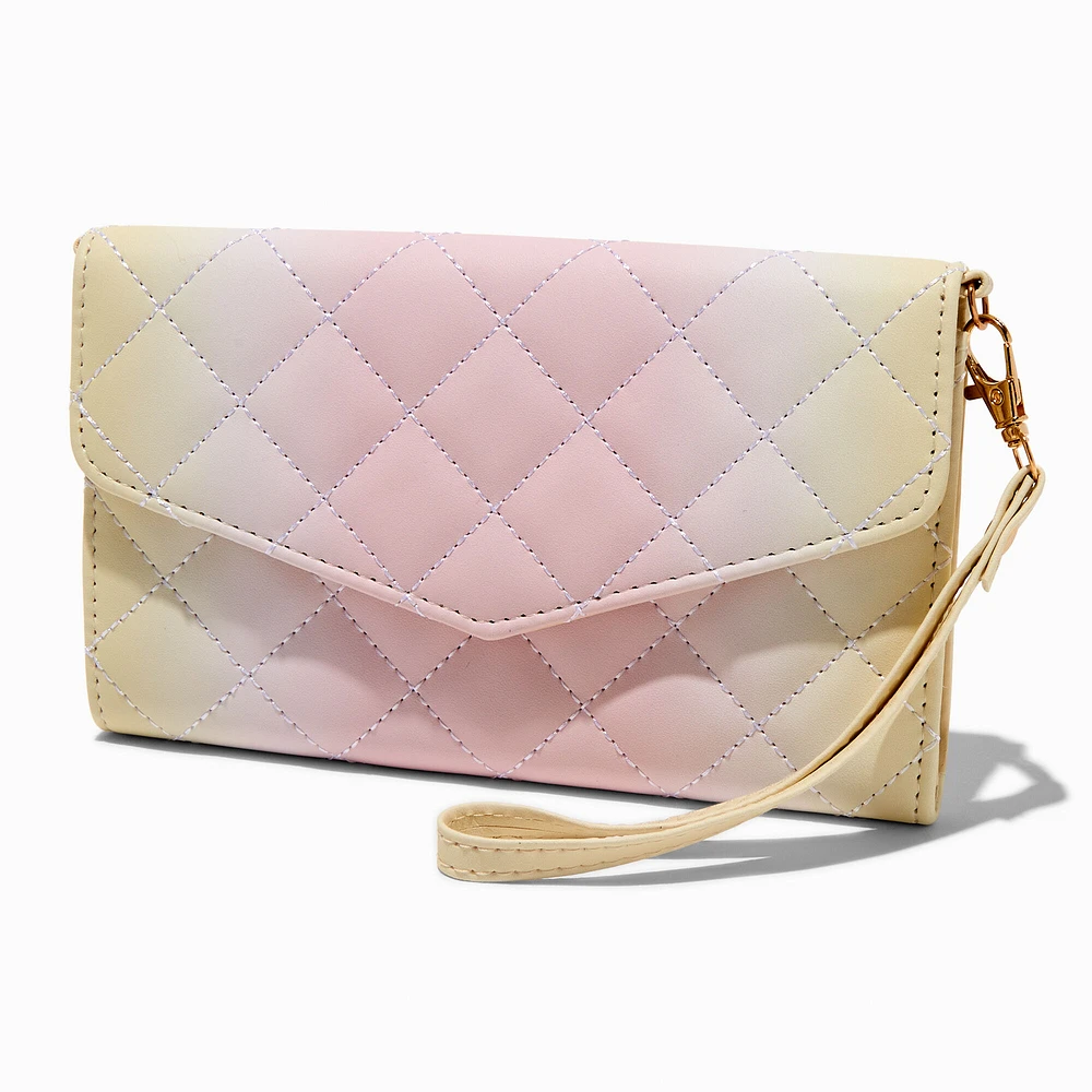 Pastel Yellow & Pink Ombré Crossbody Wristlet Wallet