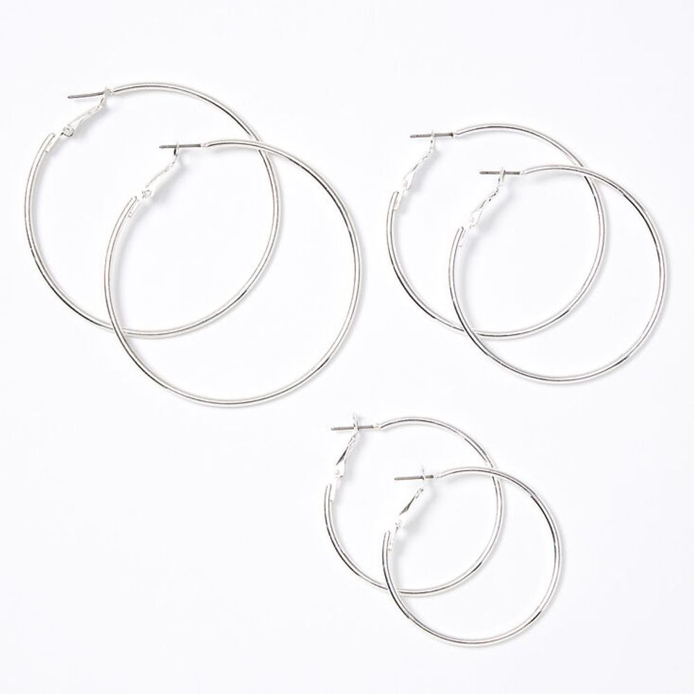 Silver Graduated Hoop Earrings - 3 Pack
