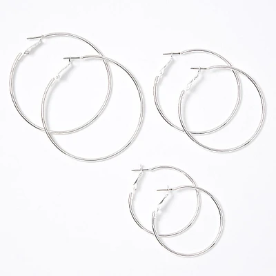 Silver Graduated Hoop Earrings - 3 Pack