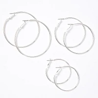 Silver-tone 40mm, 50mm, & 60mm Graduated Hoop Earrings - 3 Pack