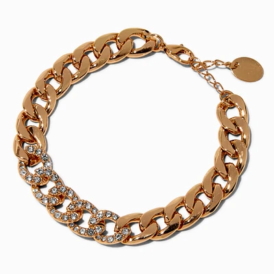 Gold-tone Bling Cuban Chain Bracelet