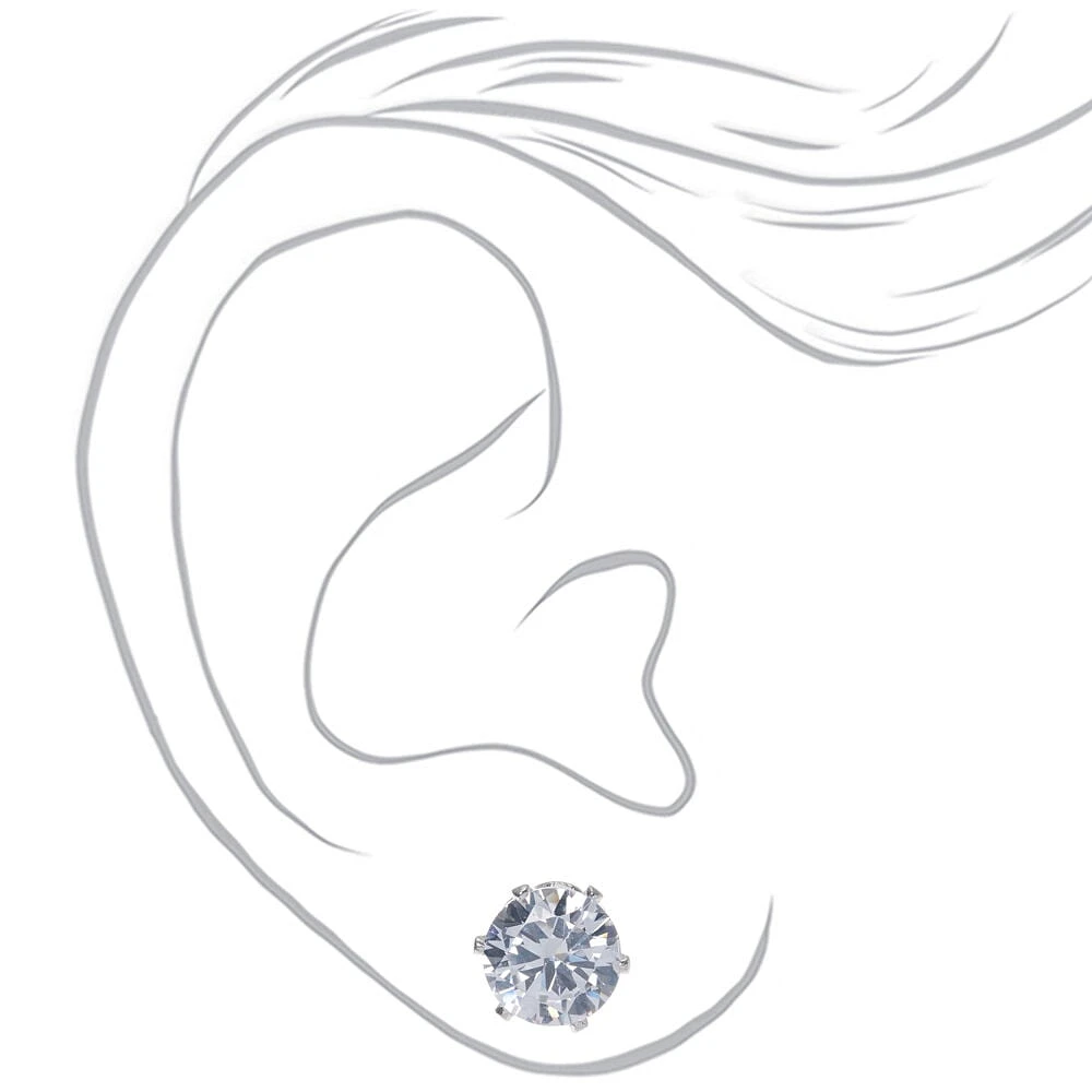 Silver-tone Cubic Zirconia 8mm Round Stud Earrings