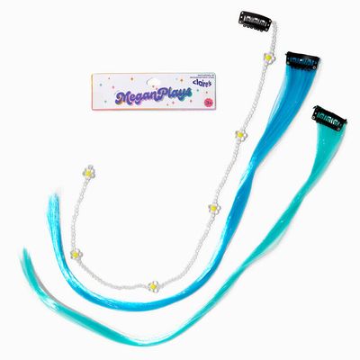 MeganPlays™ Claire's Exclusive Mint & Turquoise Faux Hair Clip In Extensions - 3 Pack