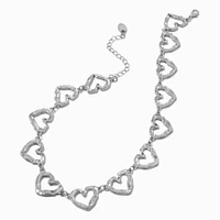 Silver-tone Textured Heart Chain Necklace