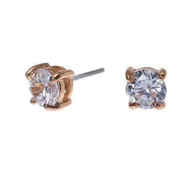 Rose Gold-tone Cubic Zirconia 5mm Round Stud Earrings