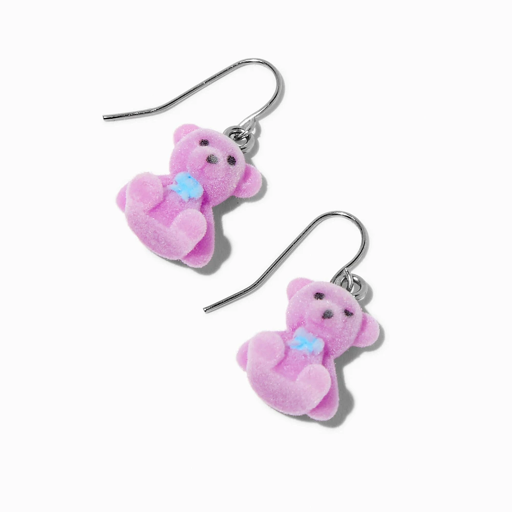 Pink Fuzzy Teddy Bear Drop Earrings