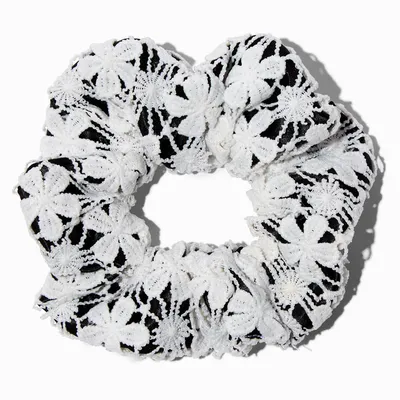 Black & White Floral Crochet Medium Hair Scrunchie
