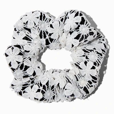 Black & White Floral Crochet Medium Hair Scrunchie