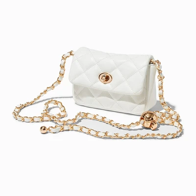 White Quilted Mini Flap Crossbody Bag