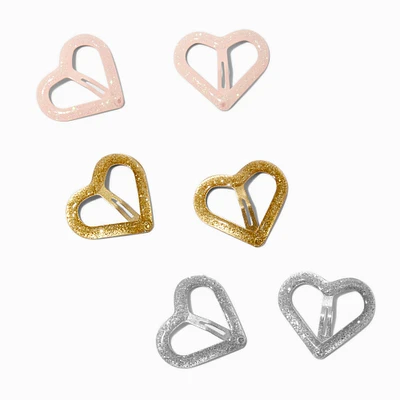 Claire's Club Glitter Heart Cut-Out Snap Hair Clips - 6 Pack