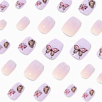 Purple Butterfly Coffin Press On Vegan Faux Nail Set - 24 Pack