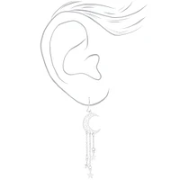 Silver-tone Filigree Moon 2" Drop Earrings