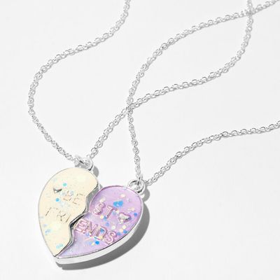 Best Friends Purple Glitter Color-Changing Split Heart Necklaces (2 Pack)