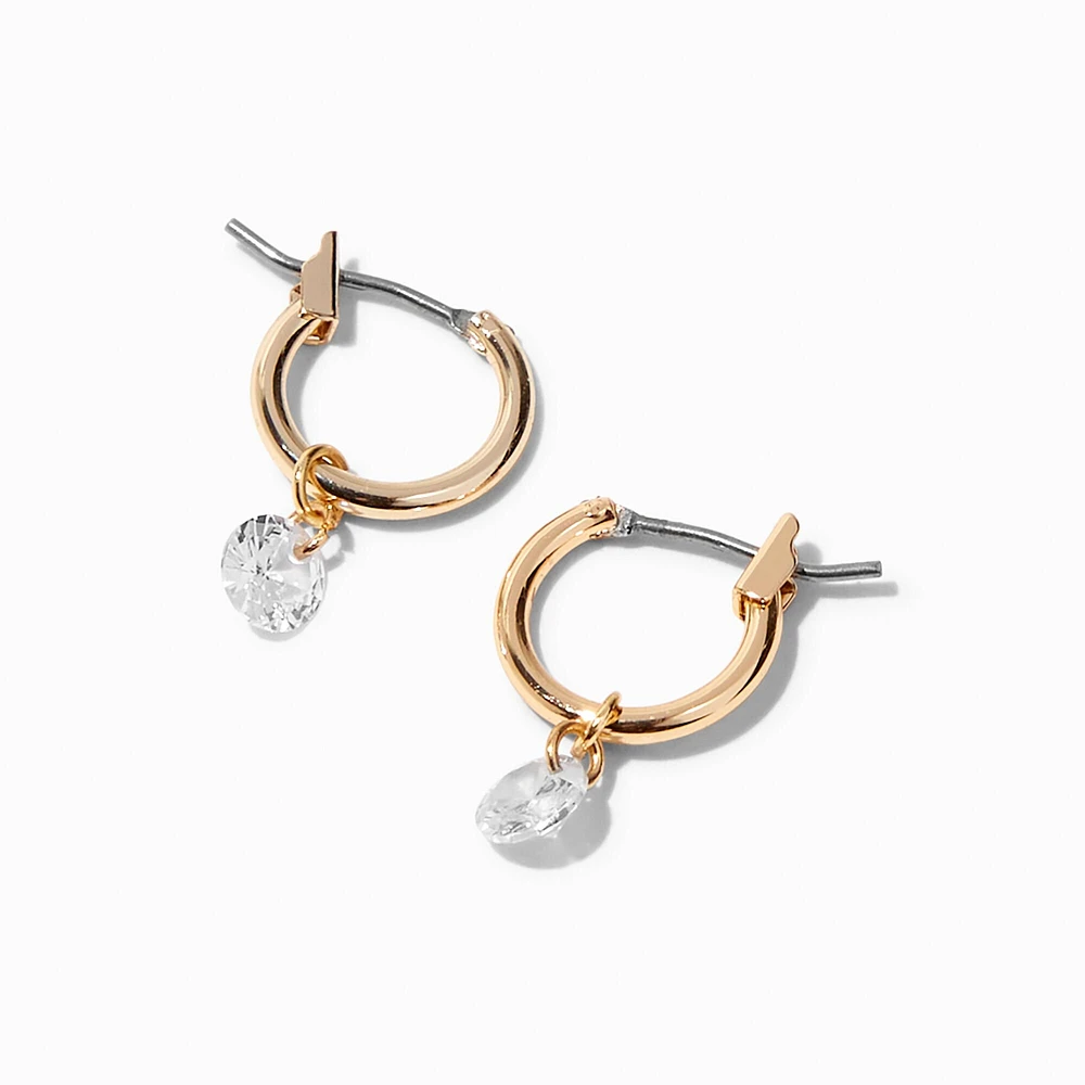 Gold-tone Cubic Zirconia Charm 10mm Huggie Hoop Earrings