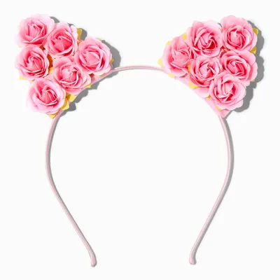 Pink Rose Cat Ears Headband