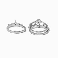 Silver-tone Cubic Zirconia Celestial Ring Stack - 2 Pack