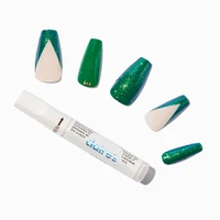 Green Glitter & Bling Squareletto Vegan Faux Nail Set - 24 Pack