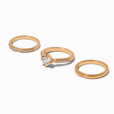 Gold-tone Cubic Zirconia Round Rings Stack - 3 Pack