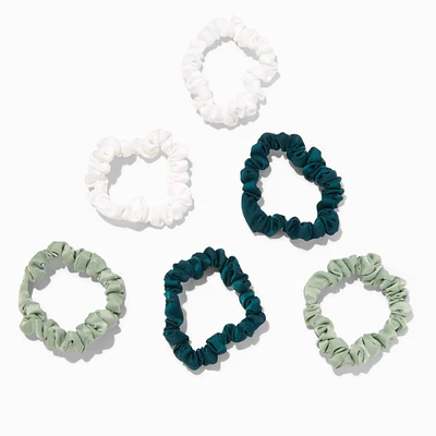 Shades of Green Skinny Silky Hair Scrunchies - 6 Pack